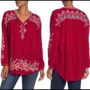 Johnny Was Red Embroidered Shirt L